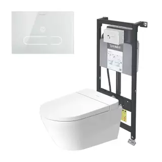 Duravit D-Neo Унитаз подвесной, безободковый, с сиденьем Sensowash, инсталляцией и клавишей, покрытие Hygieneglaze, цвет: белый