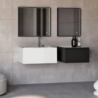 Kerasan Kanaal Тумба подвесная 60х46.5см, с 1 ящиком, стеклянная столешница, цвет: черный матовый