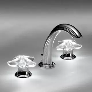 THG Oceania Смеситель для раковины на 3 отверстия, ручки с подсветкой, с донным клапаном, цвет: хром