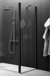 NOVELLINI YOUNG Боковая стенка 790-810х2000 мм., для установки с дверью, профиль черный матовый, стекло прозрачное