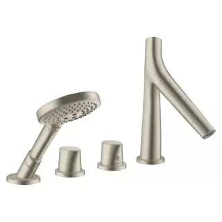 Axor Starck Organic Смеситель на борт ванны, на 4 отв., с ручным душем, цвет: шлифованный никель