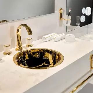 THG Dahlia Смеситель для раковины, 3 отв., цвет: золото