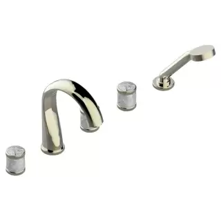 THG Hirondelles Смеситель на борт ванны, 5 отв., с ручным душем, цвет: Soft gold