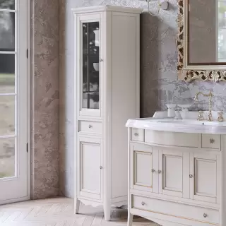 TW Veronica, Колонна 50.2/45x40/37.4 x h172см, 1выдв.ящик, 2 распашные дверки, доводчики Blum (петли слева-SX), напольная, цвет: VINTAGE, ручки: Riflesso бронза