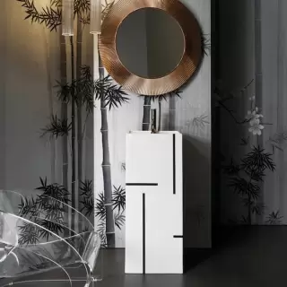 Laufen Kartell Раковина 37.5х43.5х90 см, 1 отв., напольная, без перелива, цвет: белый с серыми линиями