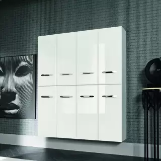 VITAGE milldue edition Hilton Шкаф-пенал 144х32.6х170см, 4 двери, 4 полки, ручки сталь, напольный, цвет: белый