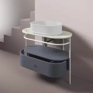 Artceram Flair 4.0 Консоль металлическая с раковиной 95x48хh75см., напольная, с выдвижным ящиком и мраморной столешницей, цвет: белый матовый