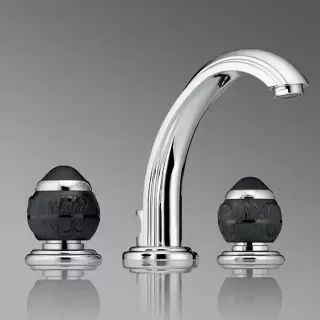 THG Panthere Cristal noir Смеситель для раковины, 3 отв., цвет: хром/черный хрусталь