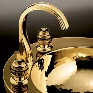 THG Marquise porcelaine noire Смеситель для раковины, 3 отв., цвет: золото/черный фарфор