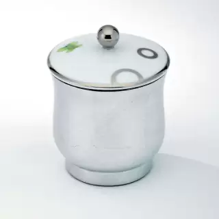 THG CAPUCINE VERT DECOR PLATINE Китайская лакированная коробка с белой керамической крышкой &Oslash;94 мм., small size, декор платина/зеленый, цвет: белый