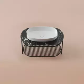 Artceram Flair 4.0 Консоль металлическая с раковиной 95x48хh75см., напольная, с полочкой и мраморной столешницей, цвет: черный матовый/белый