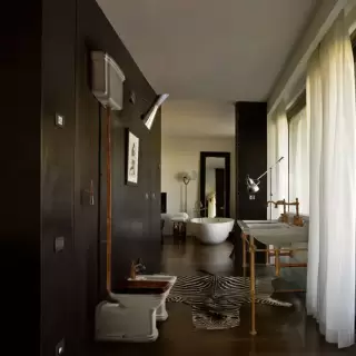 Kerasan Waldorf Унитаз  пристенный удлиненный, с высоким бачком- уст-ка на расстоянии 2см от стены и трубой, фурнитура бронза