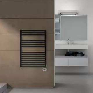 Irsap Ares Полотенцесушитель электр. 58x81.8x3см (15 трубок-2 пром), мощность:400 ватт,с электр/термостатом, провод: 120см, цвет: черный матовый