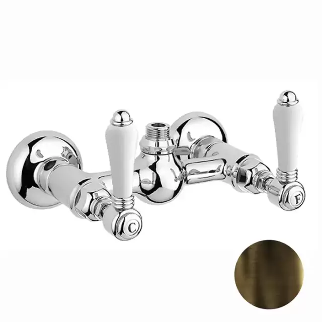 Nicolazzi P.m. Blanc Смеситель для душа на 2 отверстия, вывод сверху 1/2" (без шланга и лейки), ручки белая керамика, цвет: бронза