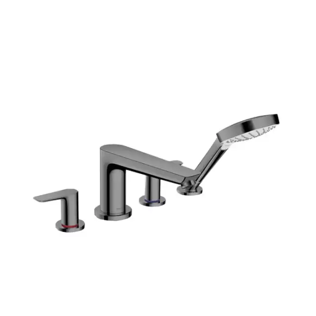 Hansgrohe Talis E Смеситель на борт ванны, на 4 отв, с ручным душем, излив 196мм, цвет: шлифованный черный хром