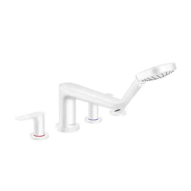 Hansgrohe Talis E Смеситель на борт ванны, на 4 отв, с ручным душем, излив 196мм, цвет: белый матовый