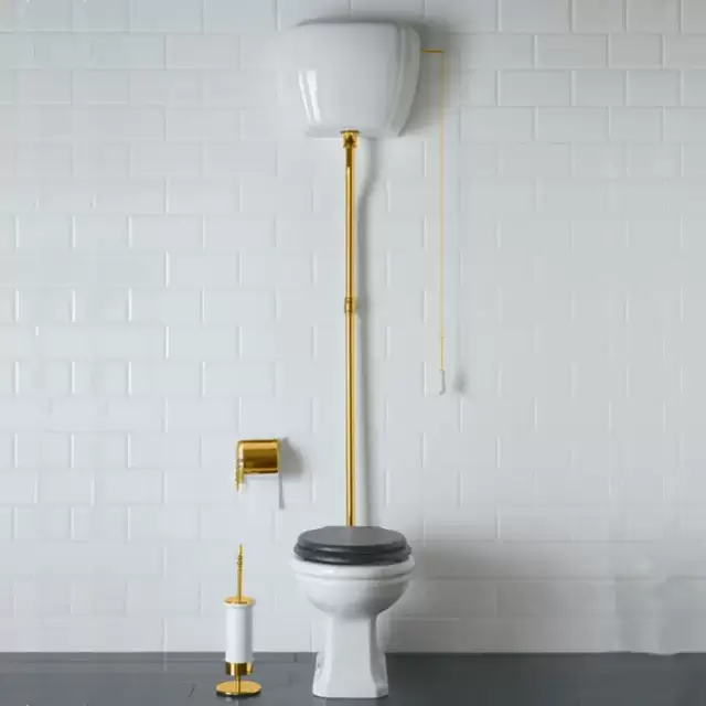 Globo Paestum Унитаз напольный 58х37,5см, слив универсальный, с высоким бачком, трубой, цвет: белый/золото