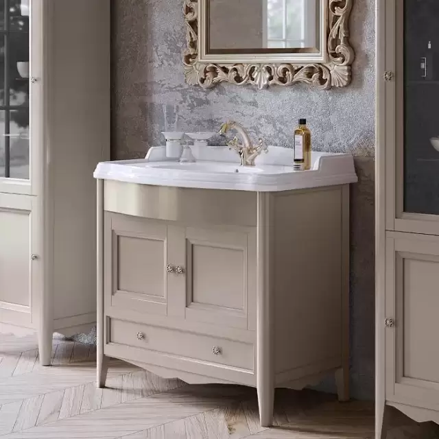 TW Veronica, База с раковиной Simas AR864bi*1 90x56см, с 1отв., 2 распашные дверки+1 выдв.ящик,  доводч. Blum, ручки: Riflesso бронза, напольная, цвет: TORTORA