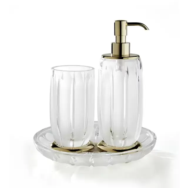 3SC Montblanc Комплект: стакан, дозатор, лоток, цвет: прозрачный хрусталь/золото 24к. Lucido