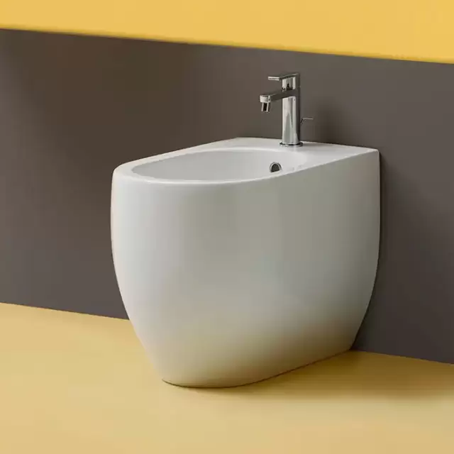 Kerasan Flo биде напольное приставное 56х37см, с 1 отв. под смеситель, с крепежом Wb5N в комплекте, цвет: белый