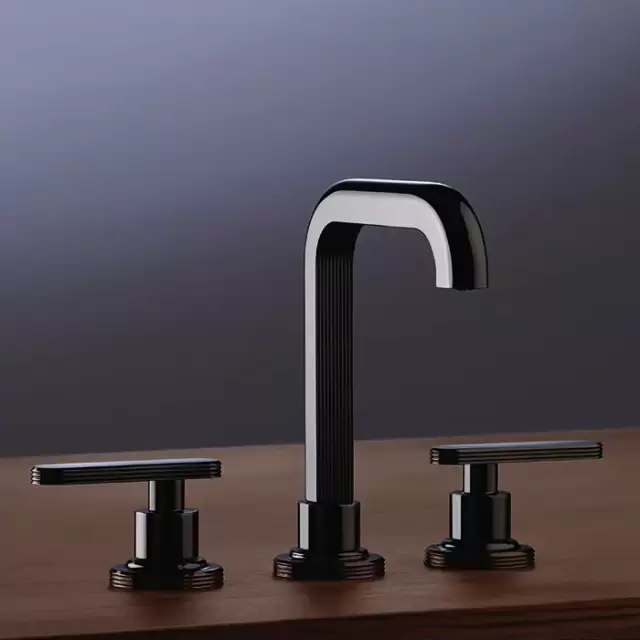 Fima Carlo Frattini Park Lane Смеситель для раковины, на 3 отв., излив 15см., донный клапан click-clack, цвет: черный хром