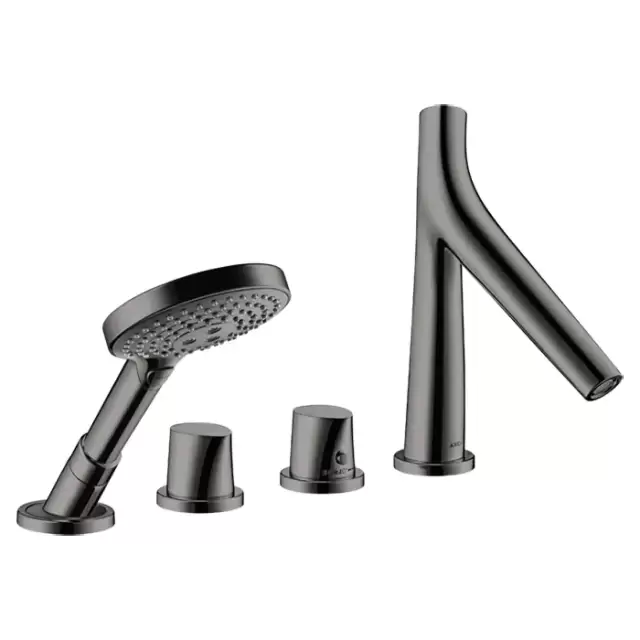 Axor Starck Organic Смеситель на борт ванны, на 4 отв., с ручным душем, цвет: полированный черный хром