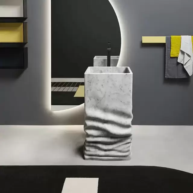 Antonio Lupi Ossimoro Раковина 45х45х85 см, без отв., слив в пол, с сифоном, донным клапаном и гибким шлангом, цвет: мрамор Carrara