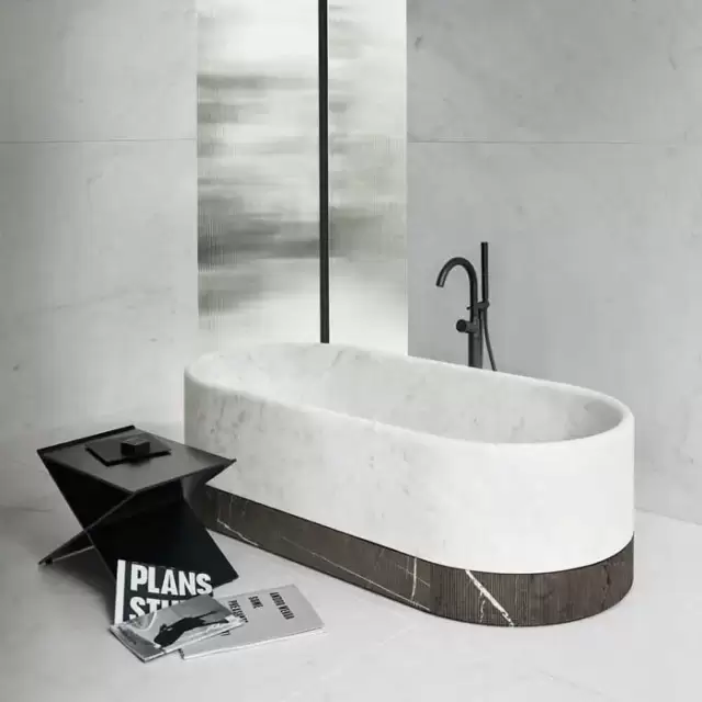 NOORTH milldue edition ROMA Ванна отдельностоящая 170x80хh50см, без перелива, с сифоном, цоколь Grafite, цвет: Bianco Carrara