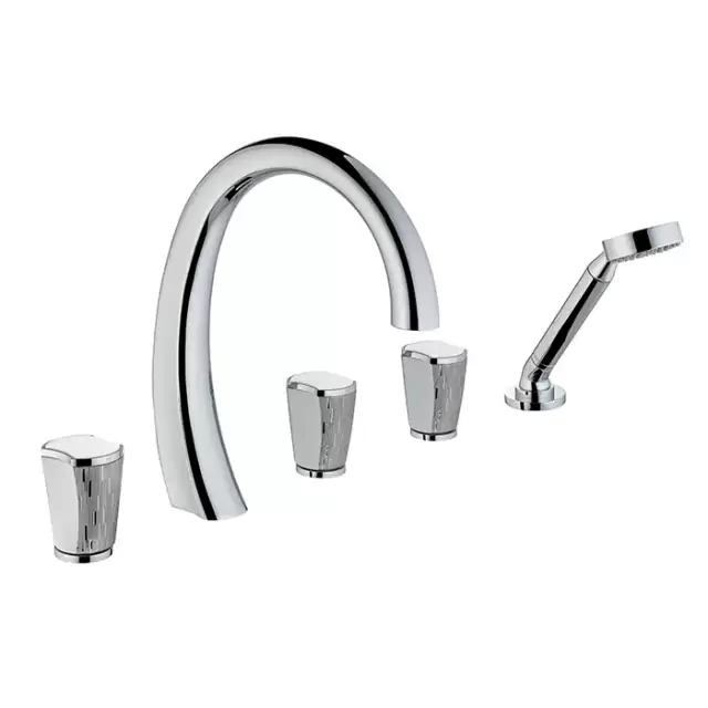 THG Infini white porcelain with platinum decor Смеситель на борт ванны на 5 отверстий, с прогрессивным смесителем для ручного душа, ручной душ, цвет: хром