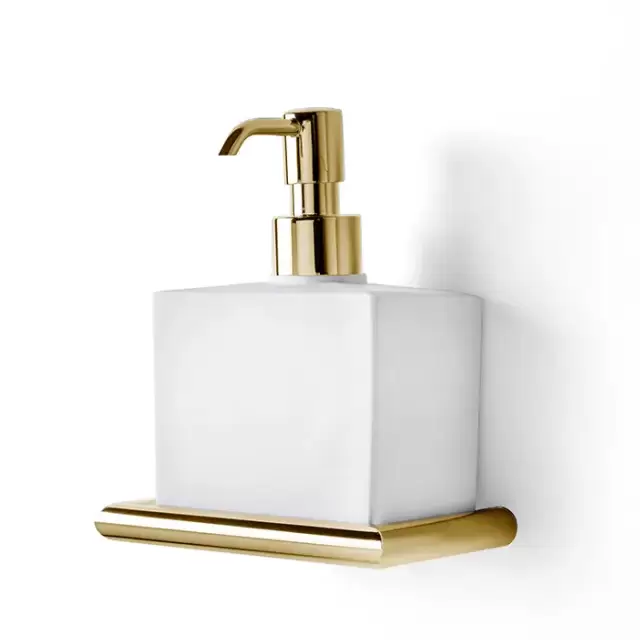 3SC Guy Дозатор для жидкого мыла, подвесной, композит Solid Surface, цвет: белый матовый/золото 24к. Lucido