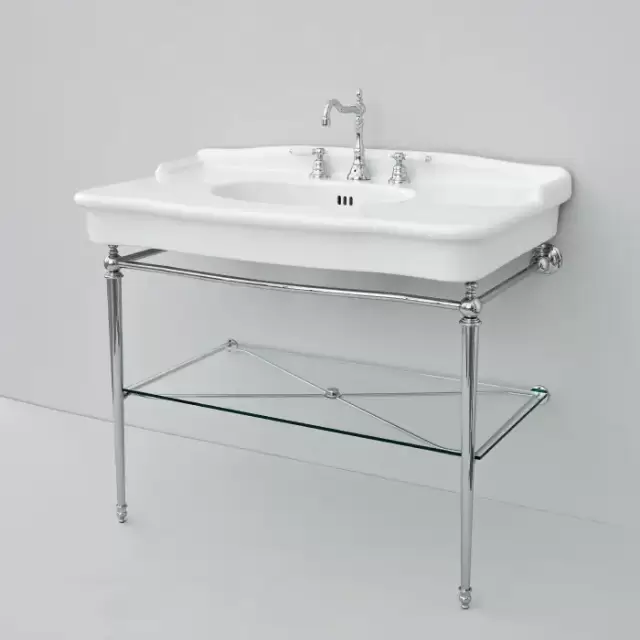 Artceram HERMITAGE Металлическая структура с раковиной 112х63см, на 3 отв., со стеклянной полкой, напольная, цвет хром,