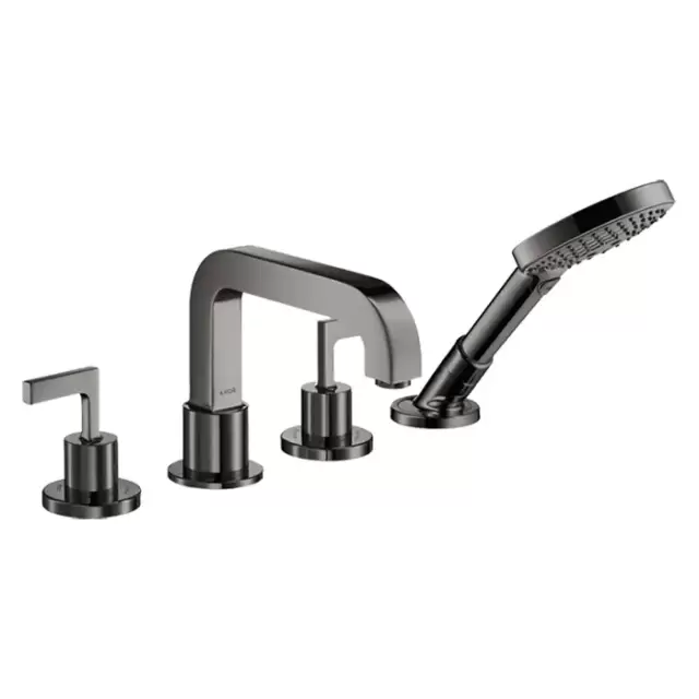 Axor Citterio Смеситель на борт ванны, на 4 отв., с ручкой: рычаг, с ручным душем, цвет: полированный черный хром