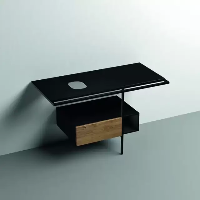 Kerasan Thelma Металлическая структура для раковины 120х74см, напольная, с полкой, ящиком, с 1 отв., с полотенцедержателем, цвет: черный матовый