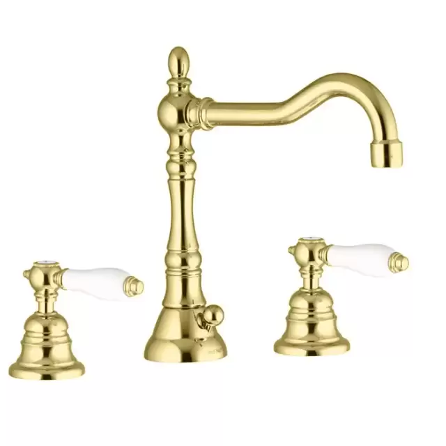 Carlo Frattini Herend Смеситель для раковины, на 3 отверстия, с поворотным изливом, с донным клапаном, цвет: золото