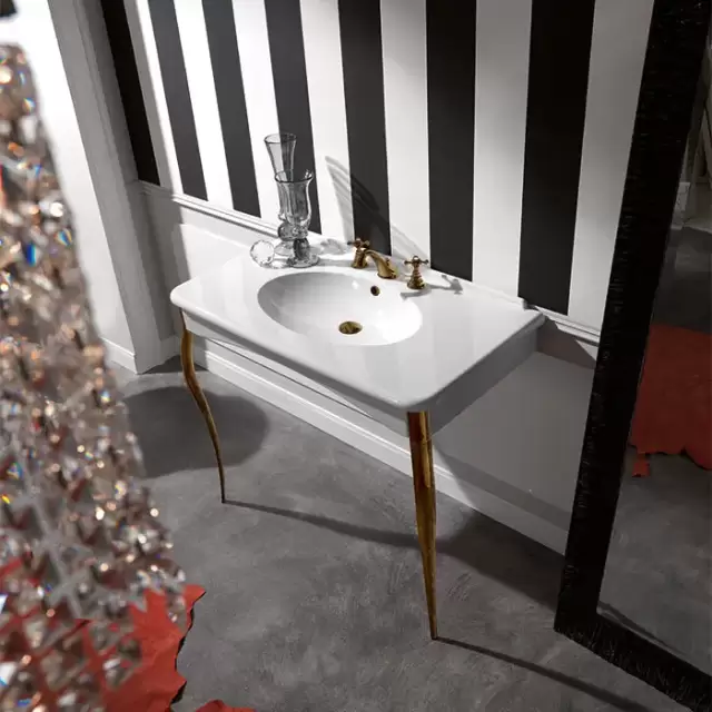 Kerasan Retro Консоль-раковина белая 100х55см, напольная, на 1 отв, с ножками бронза