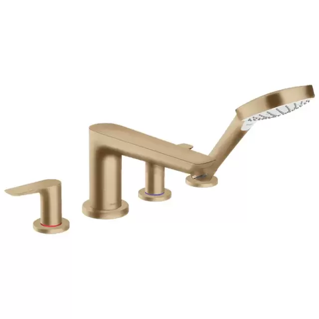 Hansgrohe Talis E Смеситель на борт ванны, на 4 отв, с ручным душем, излив: 19.6см, цвет: шлифованная бронза