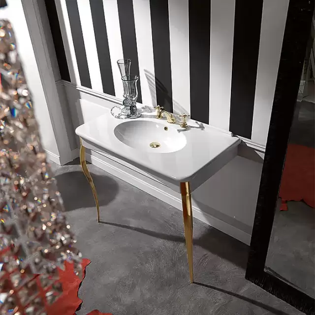 Kerasan Retro Консоль-раковина белая 100х55см, напольная, на 1 отв, с ножками золото