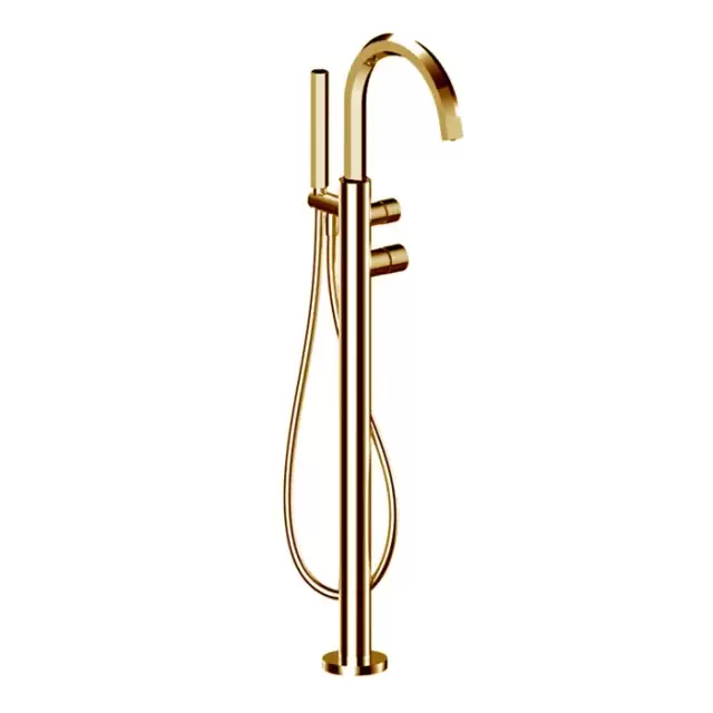 Fantini Venezia In Смеситель для ванны, напольный, с ручн душем, излив: 24.1см, (наружняя часть), цвет: Matt British Gold PVD