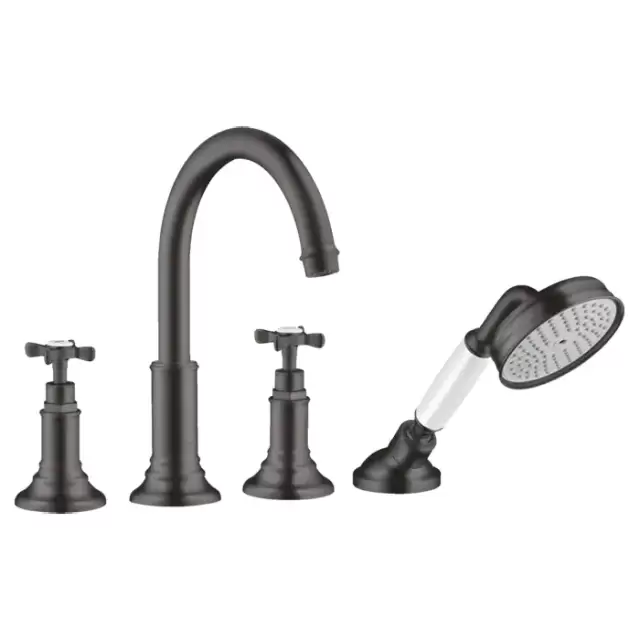 Axor Montreux Смеситель на борт ванны, на 4 отв., с ручным душем, цвет: шлифованный черный хром