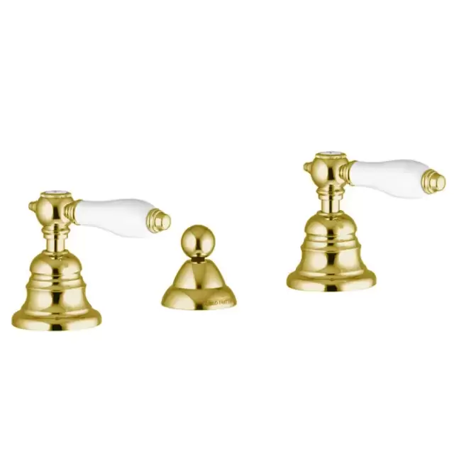 Fima Carlo Frattini Herend Cмеситель для биде на 3 отв., с донным клапаном, черные ручки, цвет: золото