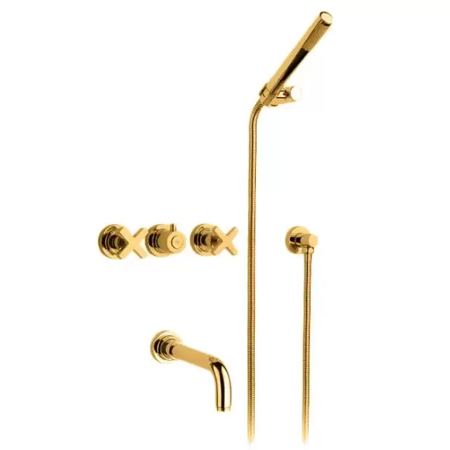 Nicolazzi Monte Croce Смеситель для ванны с 2мя ручками, встроенный, вкл. внутр часть + комплект руч. душа, цвет: золото