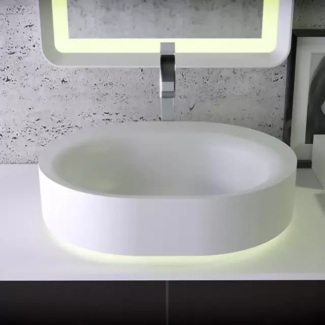 KNIEF Moon Раковина 55х45х16 см, без отв., накладная, с LED подсветкой, цвет: белый матовый