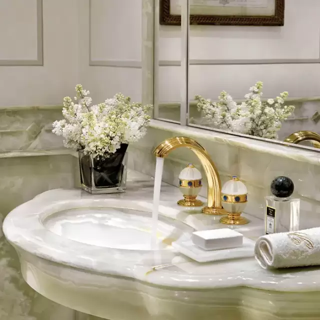 THG Amboise Lapis Lazuli Смеситель для раковины, 3 отв., цвет: золото/лазурит