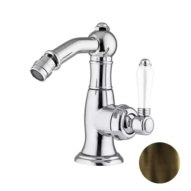 Nicolazzi P.m. Blanc Смеситель для биде, на 1 отв, с донным клапаном, излив: 127 мм, ручки белая керамика, цвет: тёмная бронза