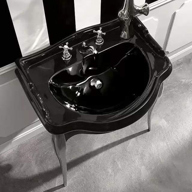 Kerasan Retro Консоль с черной раковиной 73см, подвесная, цвет: черный / хром