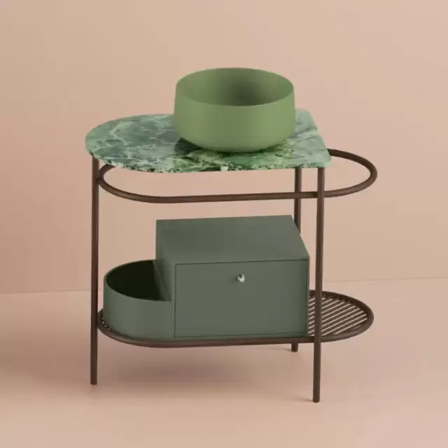 Artceram Flair 3.0 Металлическая консоль с раковиной, 85х46х75.5см., напольная, с выдвижным ящиком и мраморной столешницей, цвет: moka/verde salvia