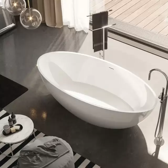 Gruppo Treesse Carezza Ванна 170х80х52см., отдельностоящая, Solid Surface, с сливом-переливом и сифоном, цвет: белый глянцевый