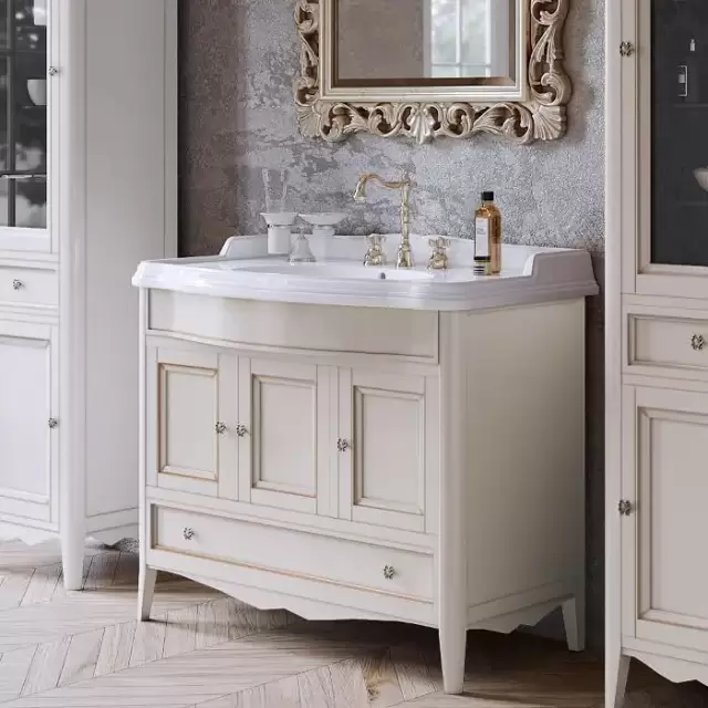 TW Veronica, База с раковиной Simas AR874bi*1 105x56см, с 1отв., 3 расп. дв. и 1ящик, доводч. Blum, ручки: Riflesso бронза, напольная, цвет: VINTAGE