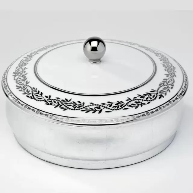 THG MARQUISE BLANC DECOR PLATINE Китайская лакированная коробка с белой керамической крышкой &Oslash;180 мм., big size, декор платина, цвет: серебро