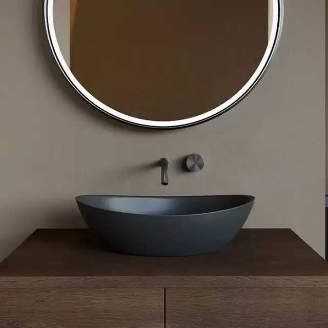 Salini NOEMI  Раковина накладная 56х34х15см, без отв., без перелива, материал: S-Stone, цвет: RAL9011 матовый